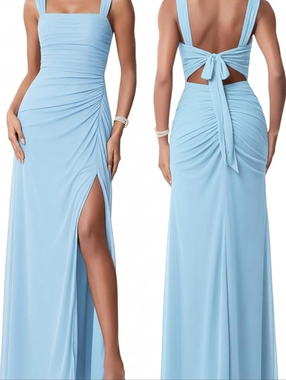 Sky Blue Ruched Maxi Dress – Size M (New Without Tags)